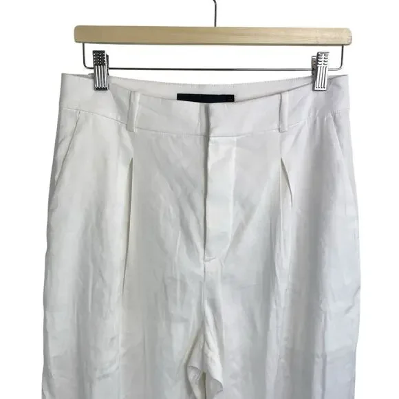 Jenni Kayne Riley Linen Blend Pleated Front Relaxed Fit Trouser Pants White Sz 4
